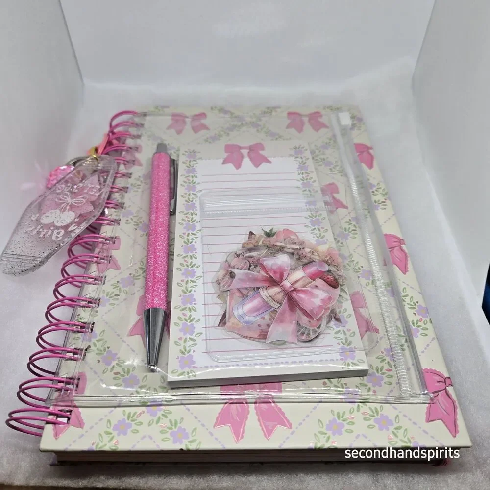 Journal  Notebook Pink Girlie Coquette ,matching Pen,keychain And Stickers Kit